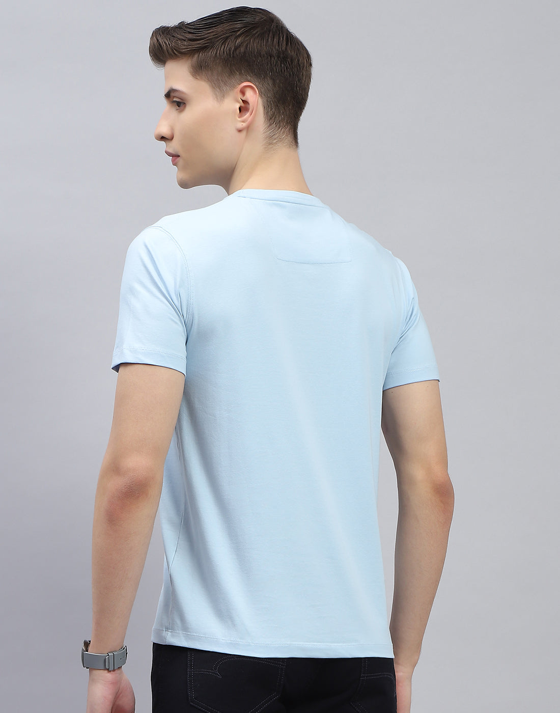 Men Blue Printed Round Neck Half Sleeve T-Shirt