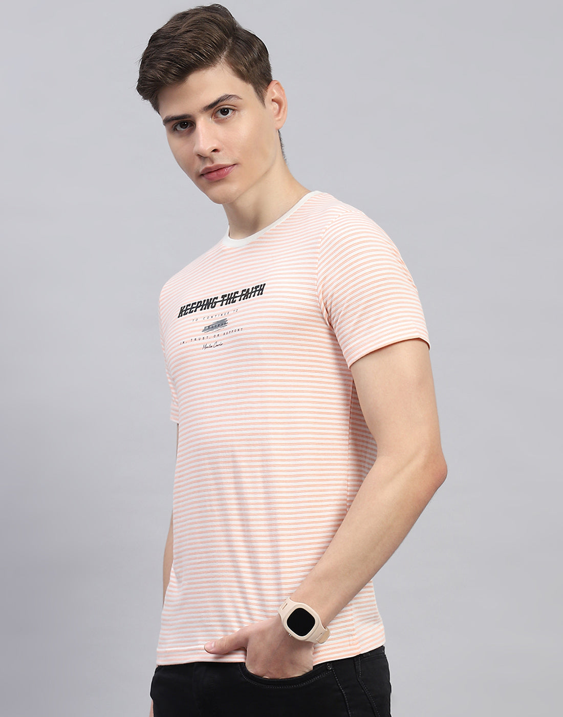 Men Pink Printed Round Neck Half Sleeve T-Shirt