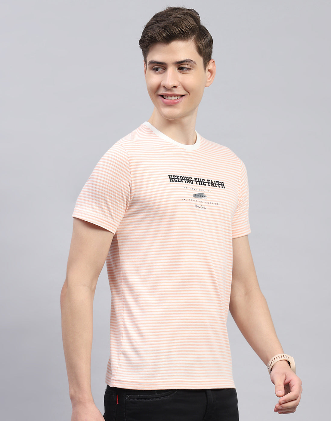 Men Pink Printed Round Neck Half Sleeve T-Shirt
