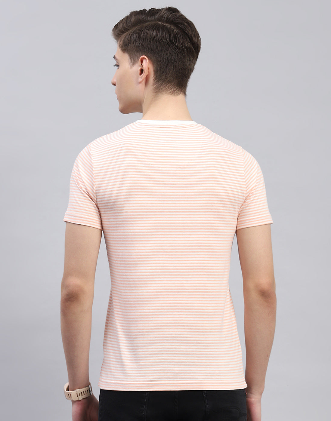 Men Pink Printed Round Neck Half Sleeve T-Shirt