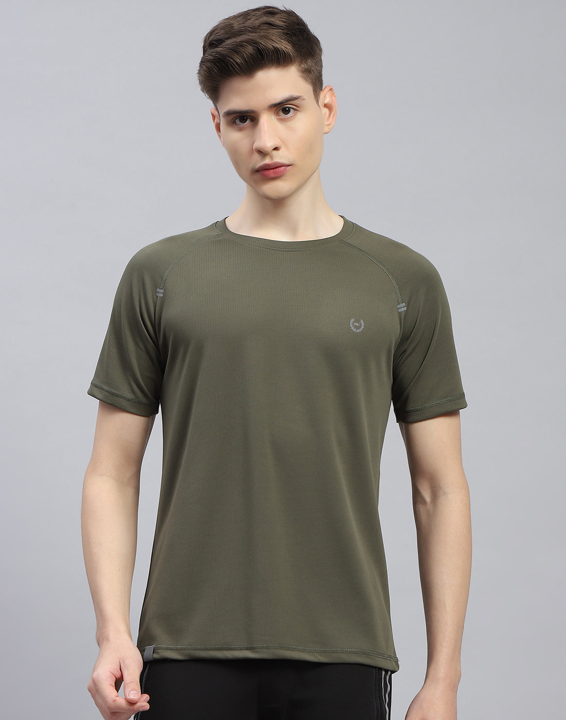 Men Olive Printed Round Neck Half Sleeve T-Shirt