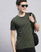 Men Olive Printed Round Neck Half Sleeve T-Shirt