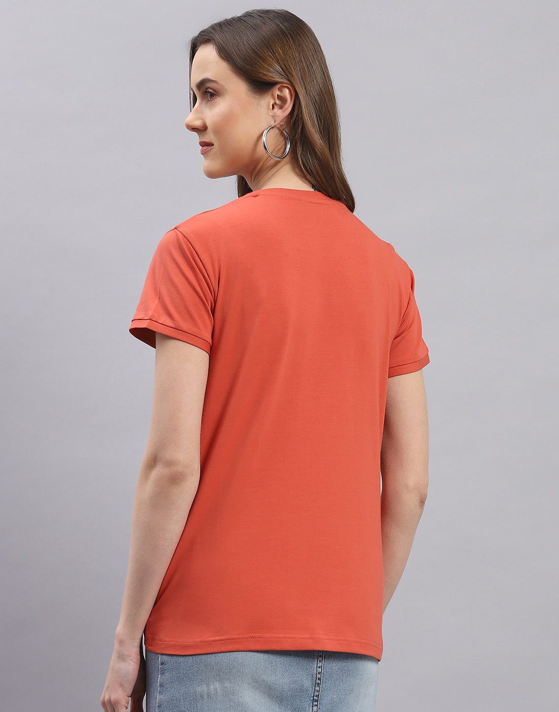 Women Rust Printed Round Neck Half Sleeve Top