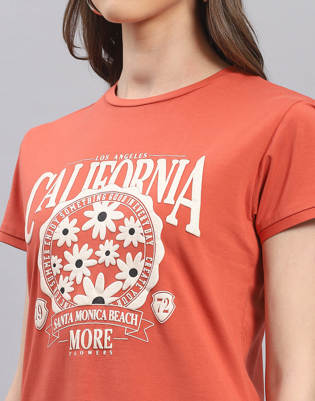 Women Rust Printed Round Neck Half Sleeve Top