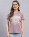 Women Mauve Printed Round Neck Half Sleeve Top