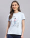 Women Blue Printed Round Neck Half Sleeve Top