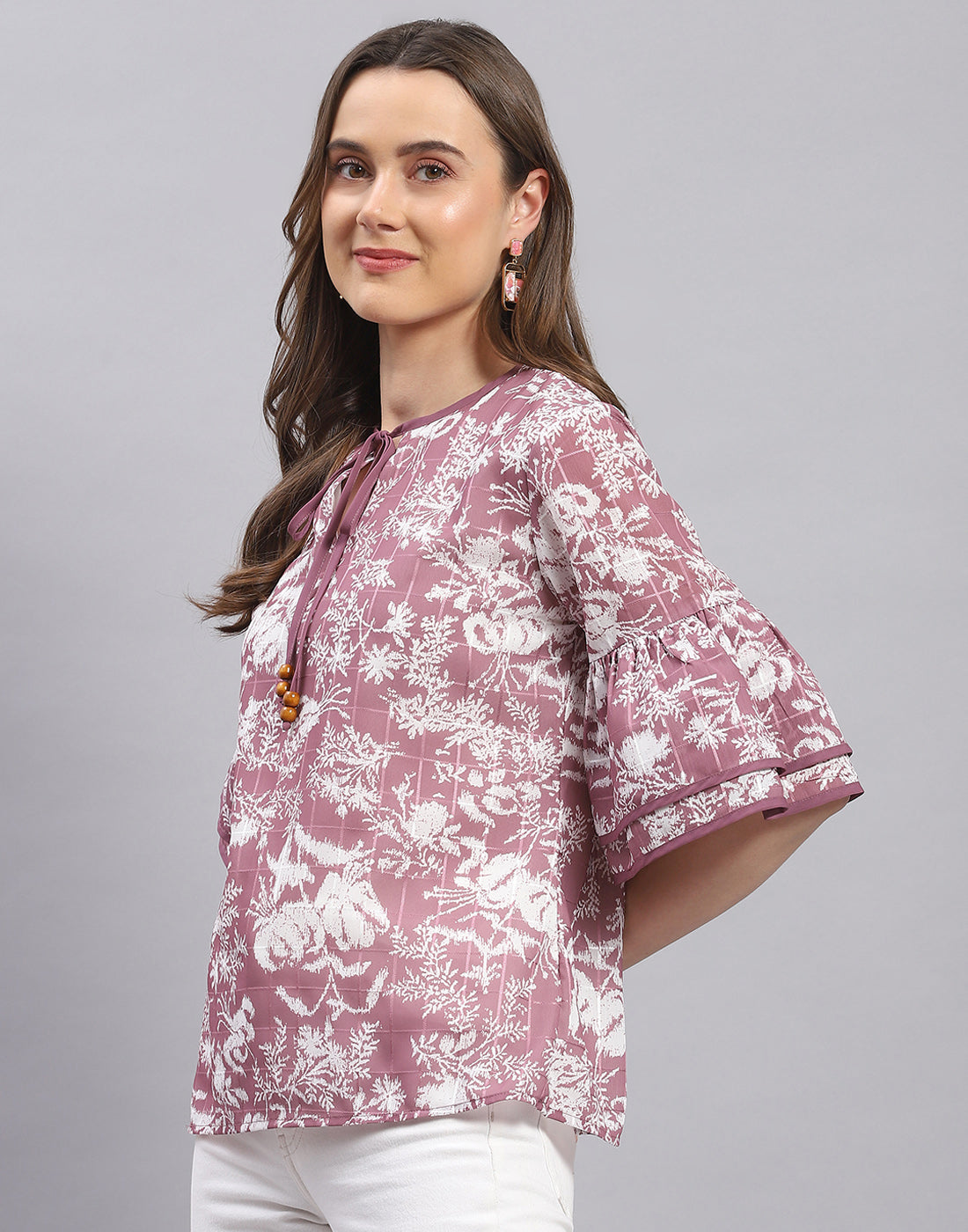 Women Mauve Printed Round Neck Half Sleeve Top