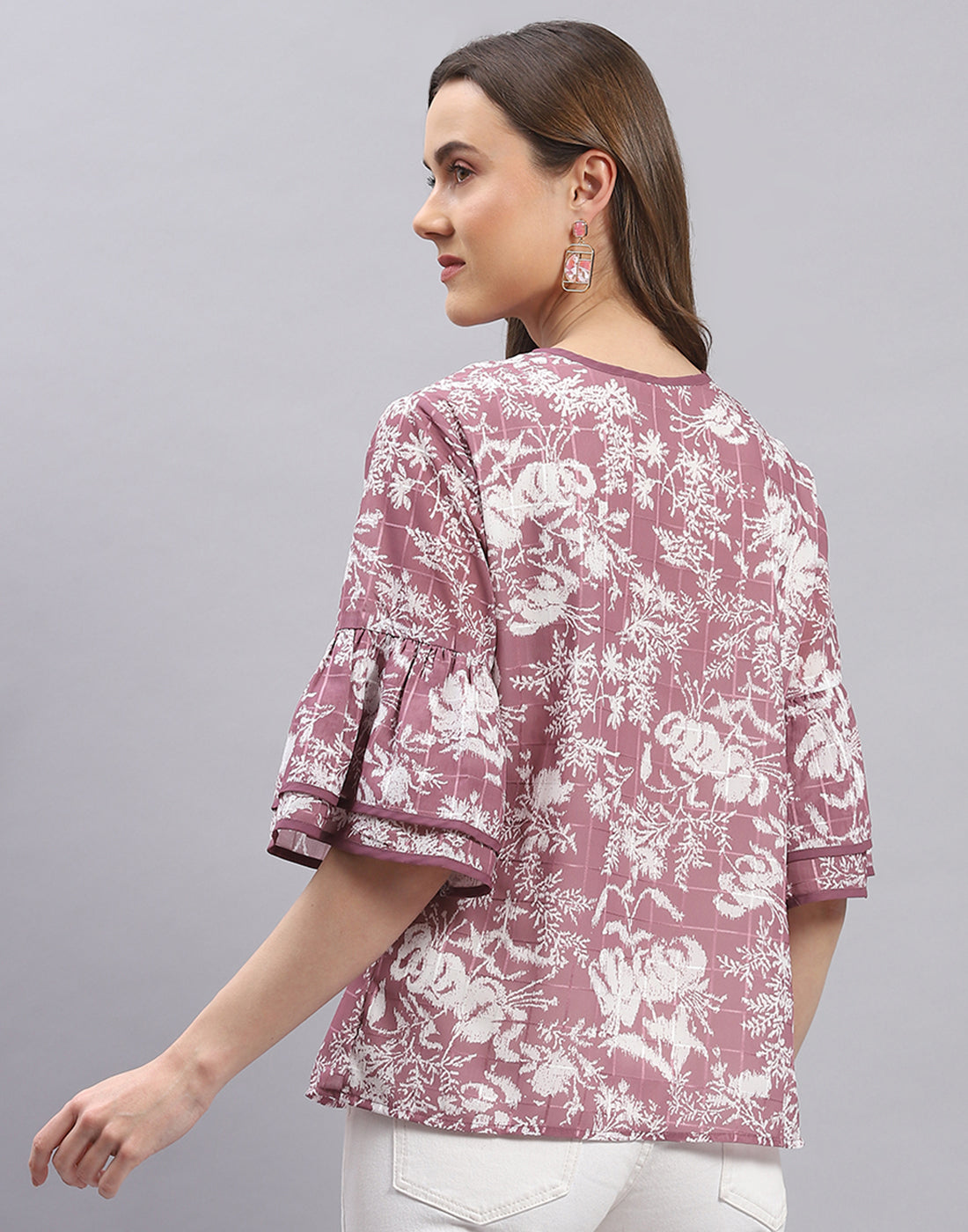 Women Mauve Printed Round Neck Half Sleeve Top