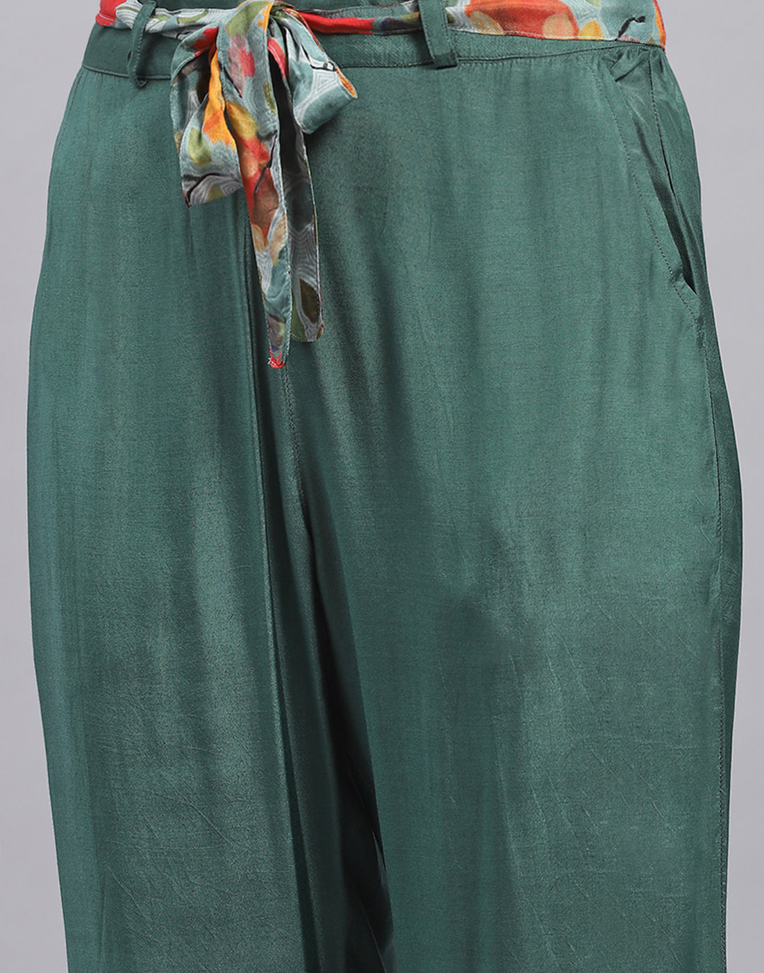 Women Green Printed Mandarin Collar Half Sleeve Cords Set