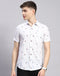 Men White Printed Collar Half Sleeve Shirt