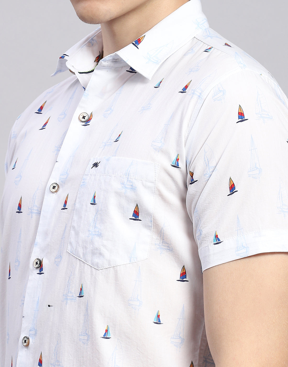 Men White Printed Collar Half Sleeve Shirt