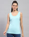 Women Blue Solid Round Neck Sleeveless Top
