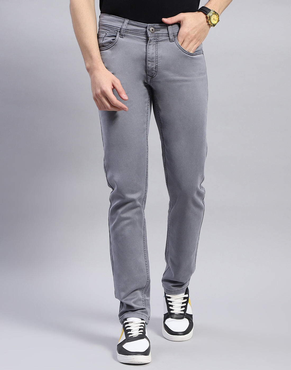 Men Grey Light Wash Narrow Fit Denim