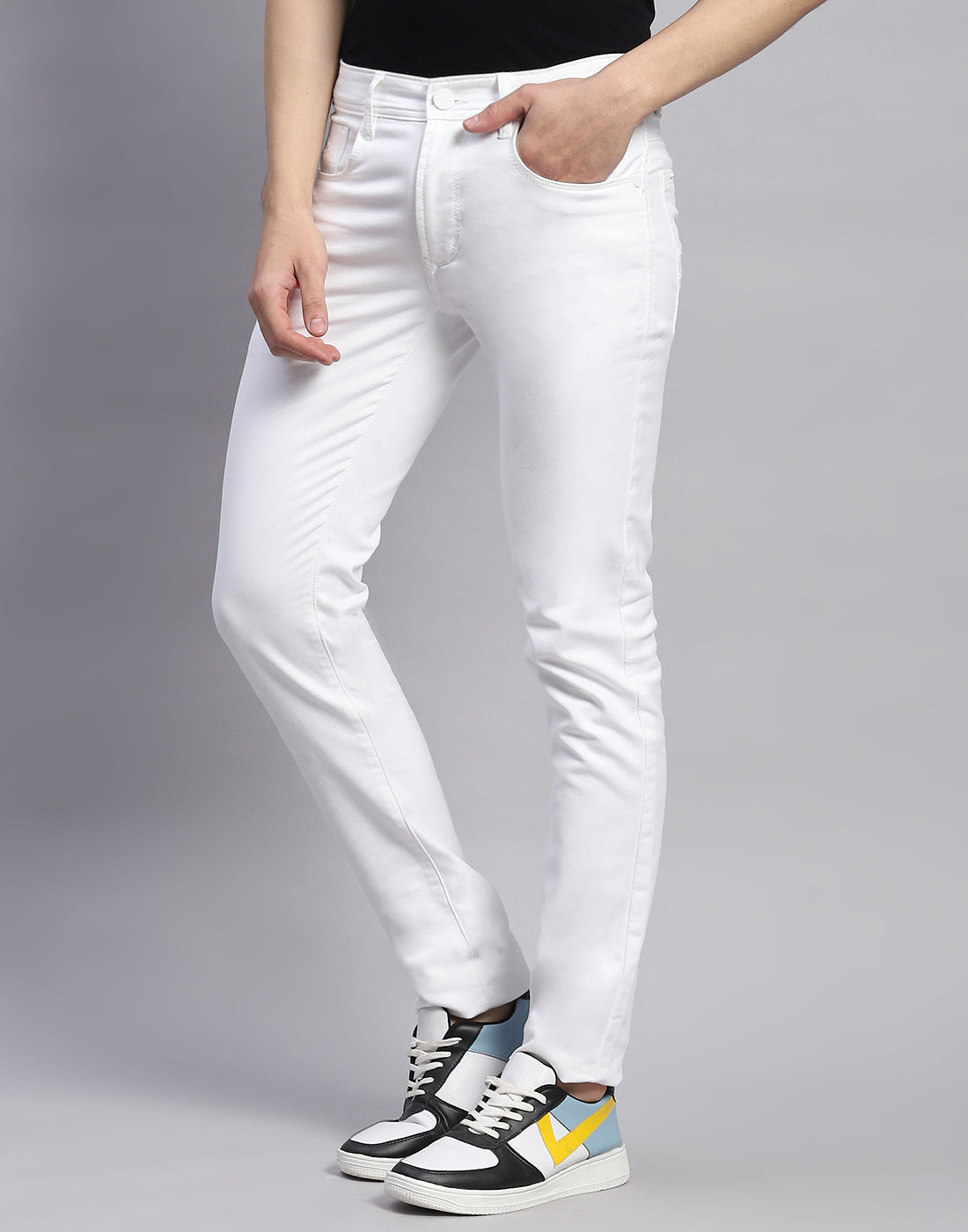 Men White Light Wash Skinny Fit Denim