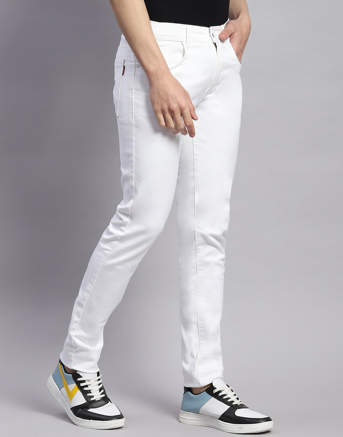 Men White Light Wash Skinny Fit Denim