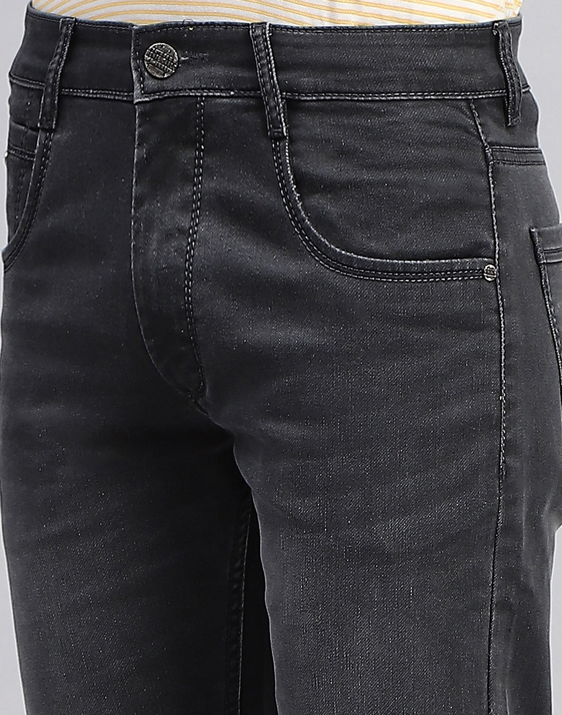 Men Grey Light Wash Narrow Fit Denim