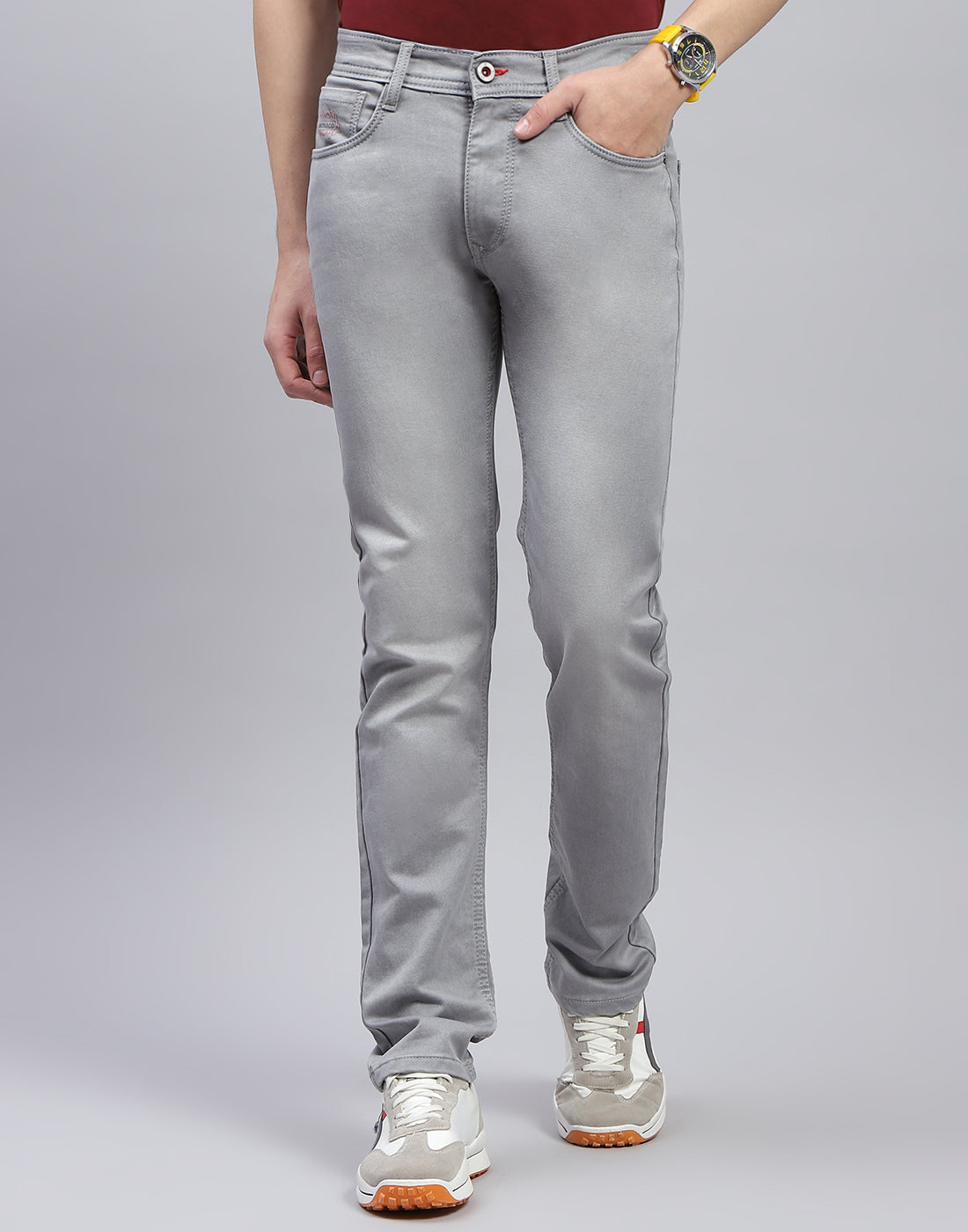 Men Grey Light Wash Narrow Fit Denim