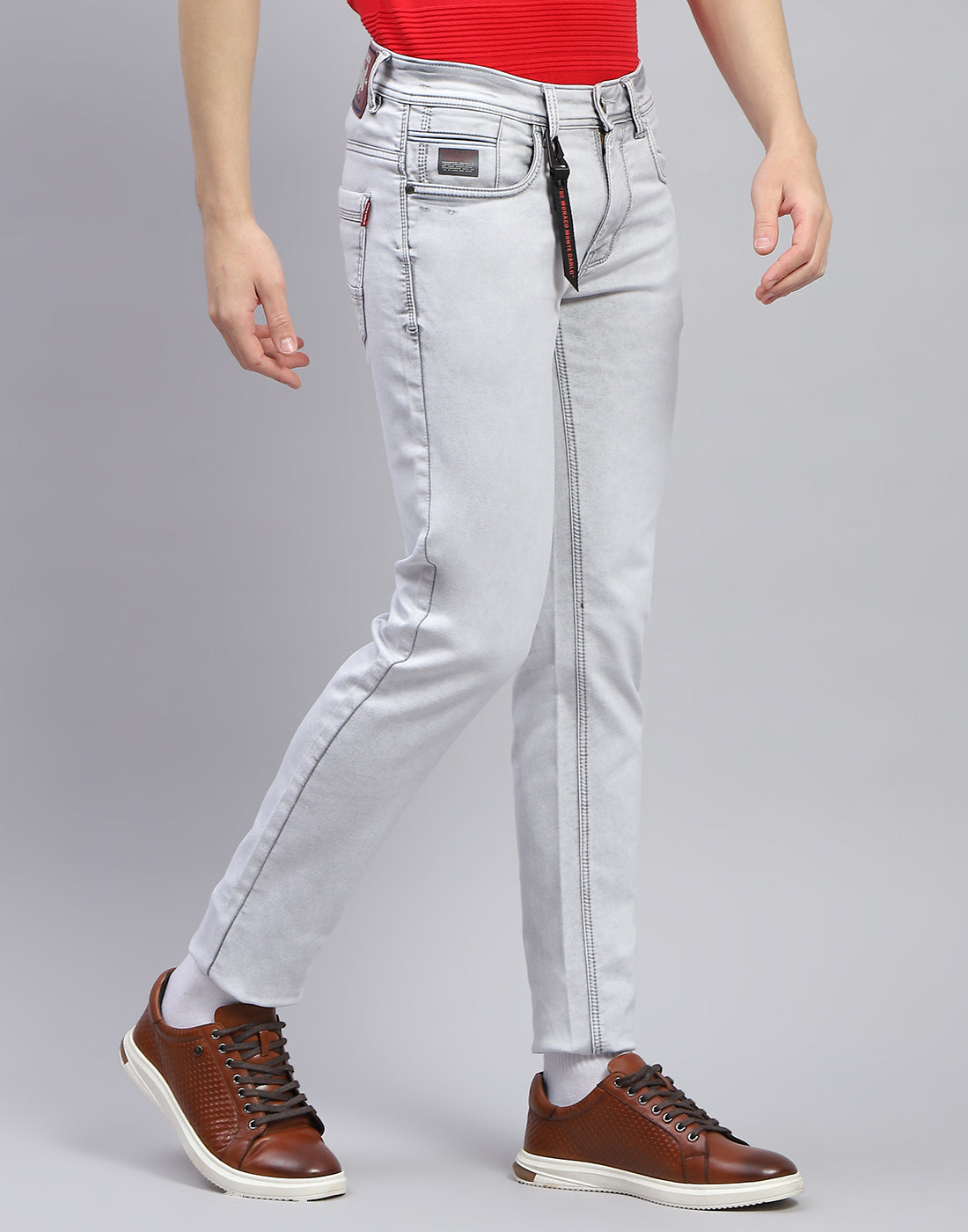 Men Grey Light Wash Skinny Fit Denim