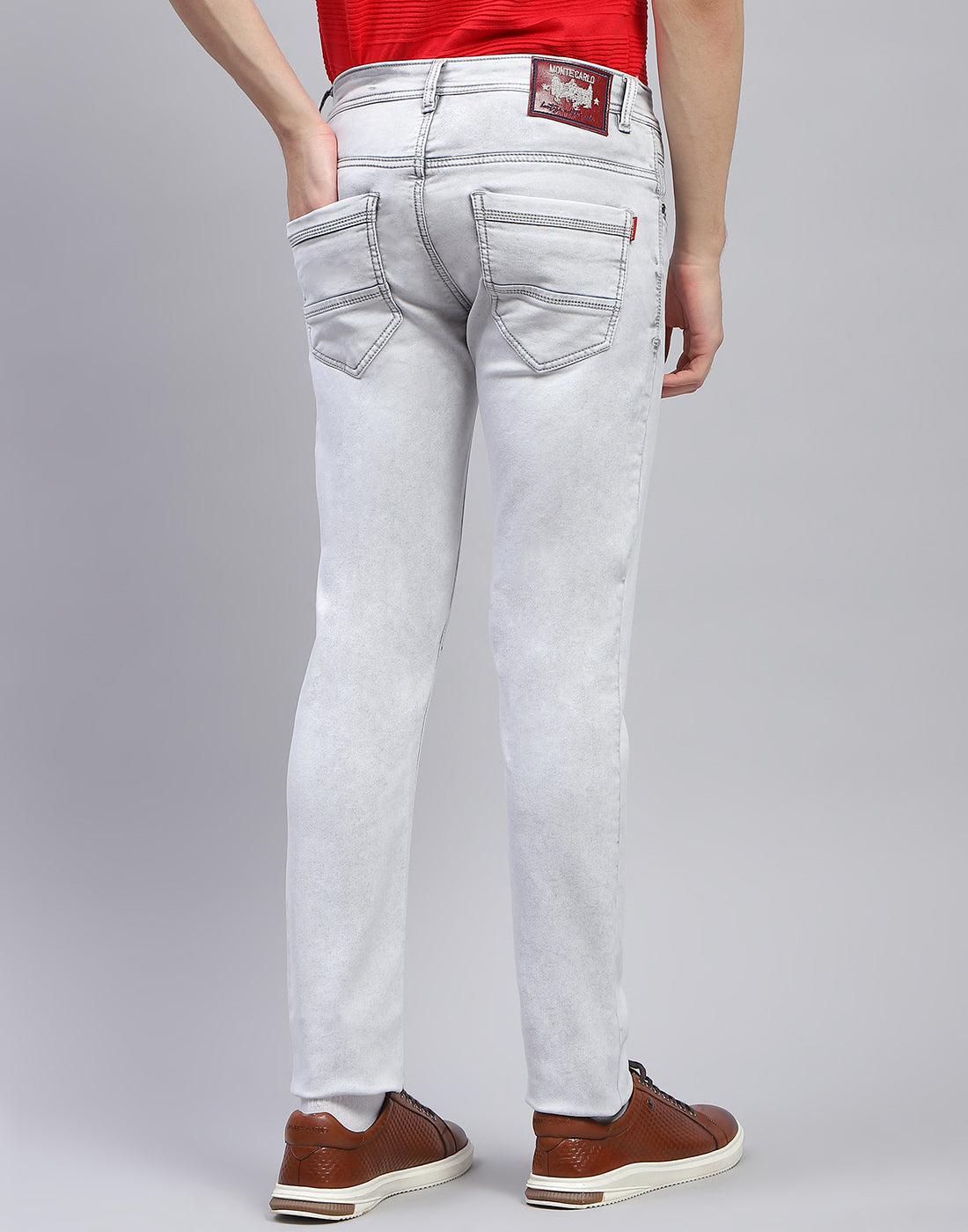 Men Grey Light Wash Skinny Fit Denim