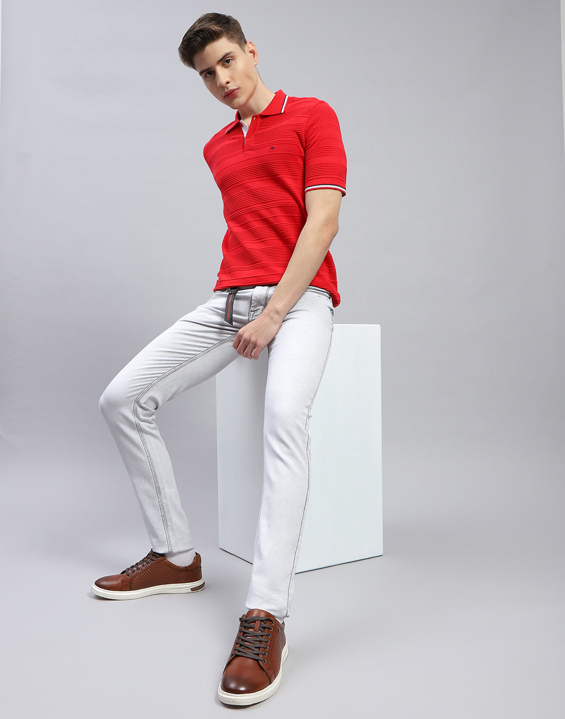 Men Grey Light Wash Skinny Fit Denim