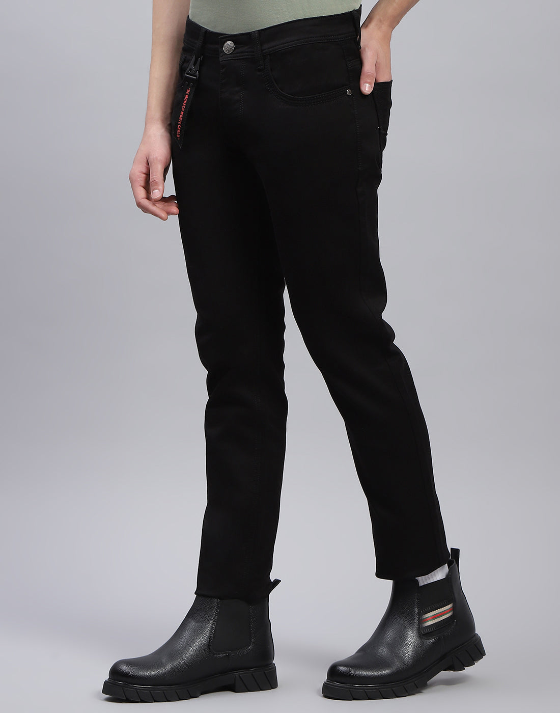 Men Black Light Wash Skinny Fit Denim