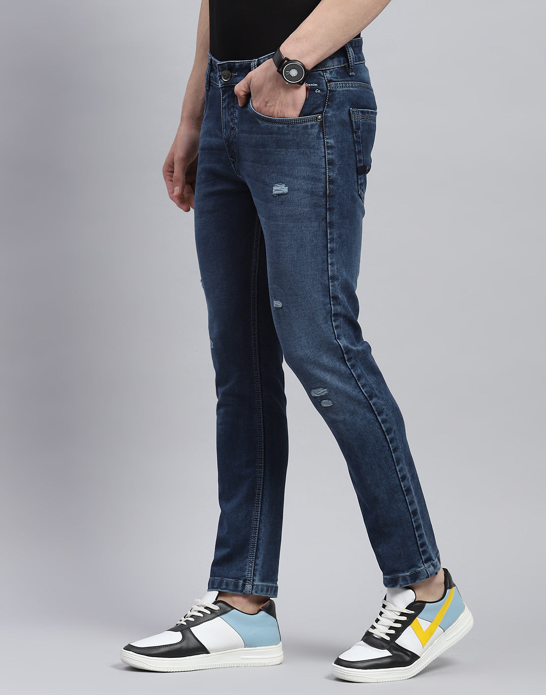 Men Blue Light Wash Ankle Length Denim