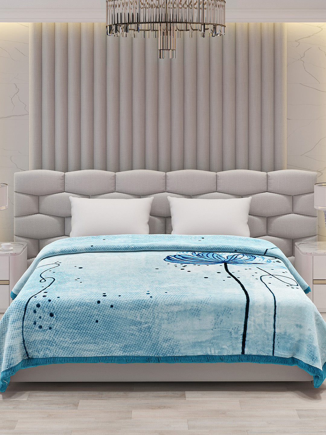 Printed Double Bed Blanket for Mild Winter -1 Ply