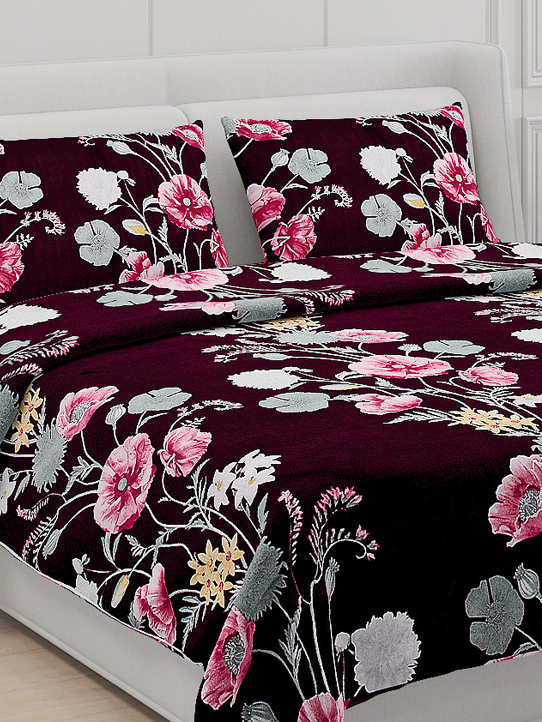 110 GSM Polyester Double Bed Bedsheet with 2 Pillow Covers - Updated - Updated - Updated