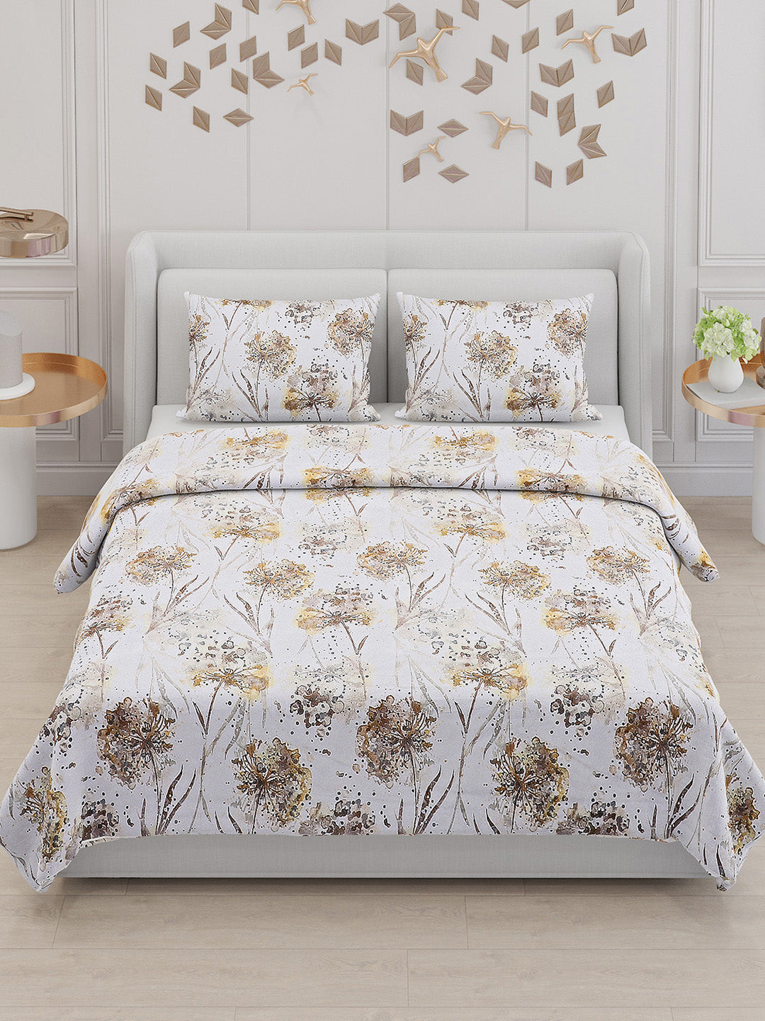 110 GSM Polyester Double Bed Bedsheet with 2 Pillow Covers