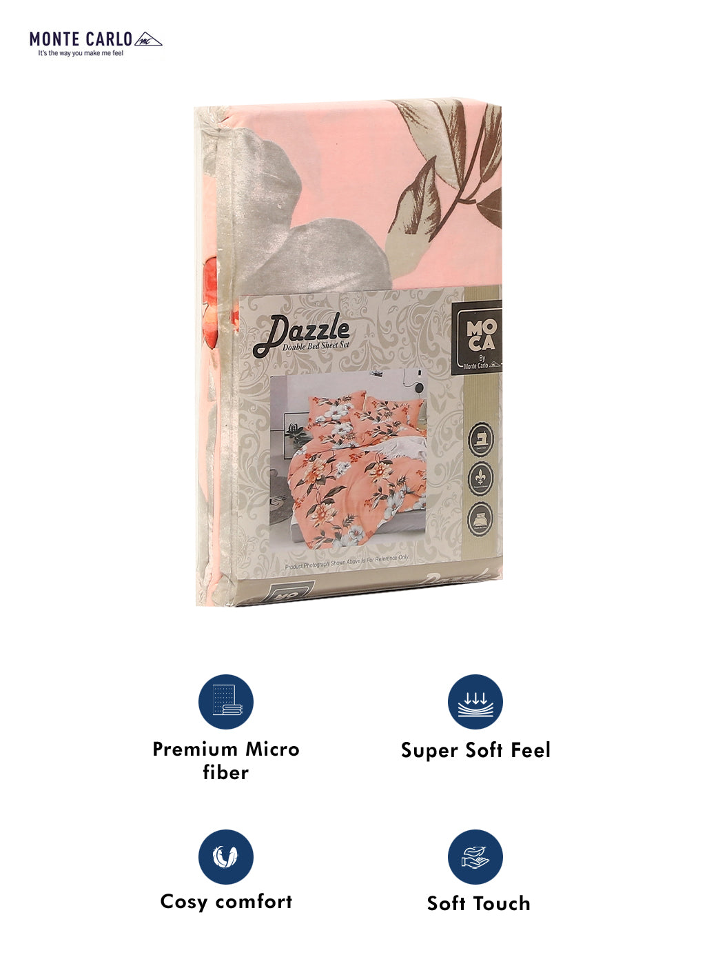 MOCA by Monte Carlo 120 GSM Microfibre Double Bedsheet with 2 Pillow Covers