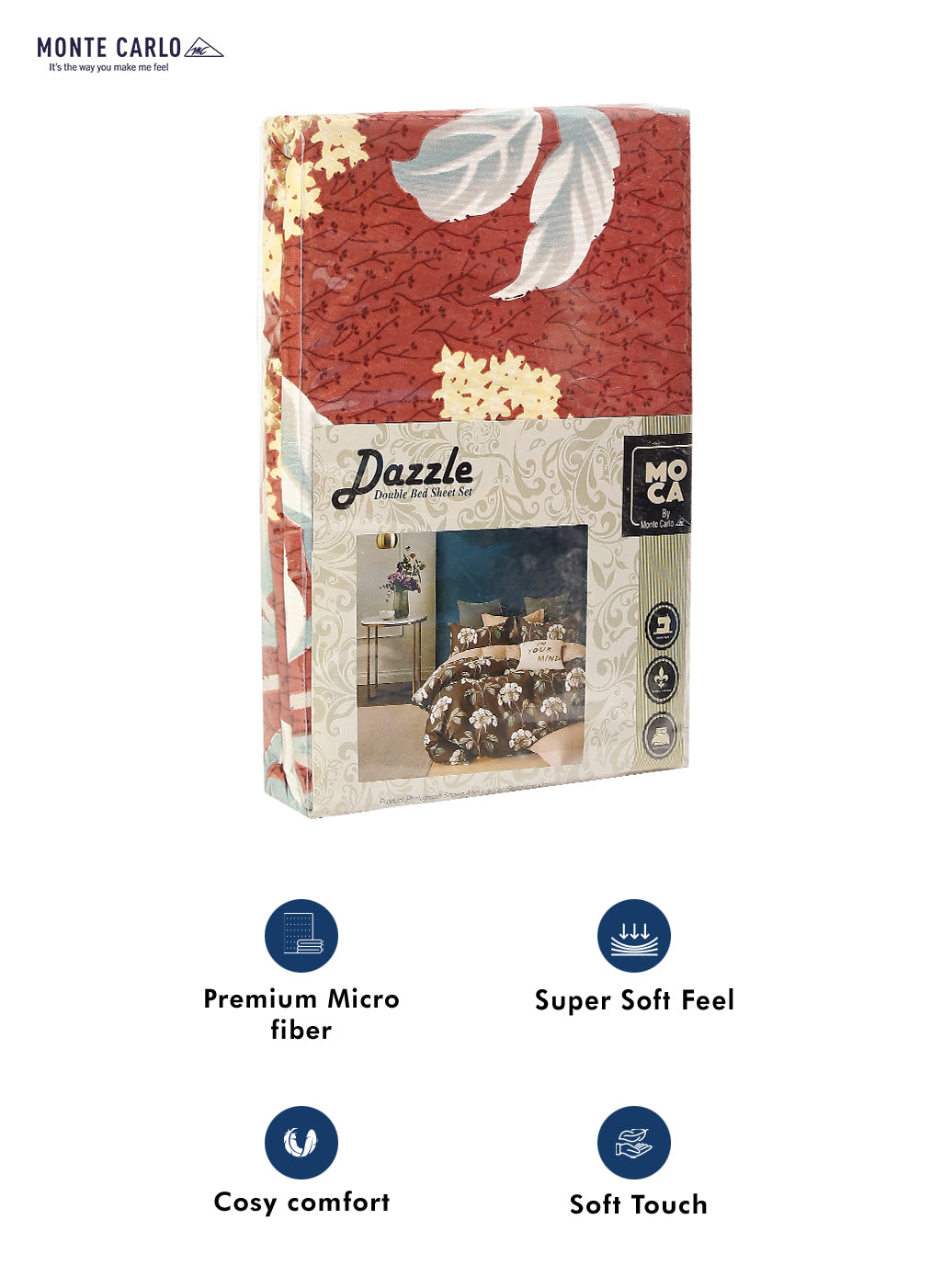 MOCA by Monte Carlo 120 GSM Microfibre Double Bedsheet with 2 Pillow Covers