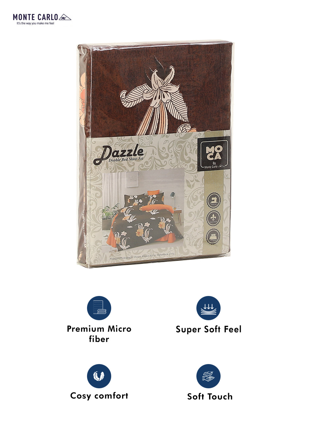 MOCA by Monte Carlo 120 GSM Microfibre Double Bedsheet with 2 Pillow Covers