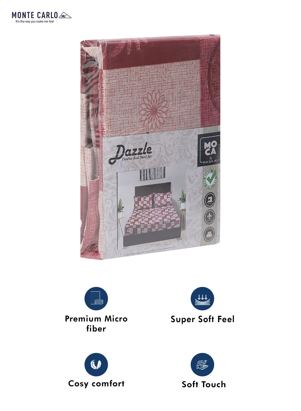 MOCA by Monte Carlo 120 GSM Microfibre Double Bedsheet (2 Pcs Set)