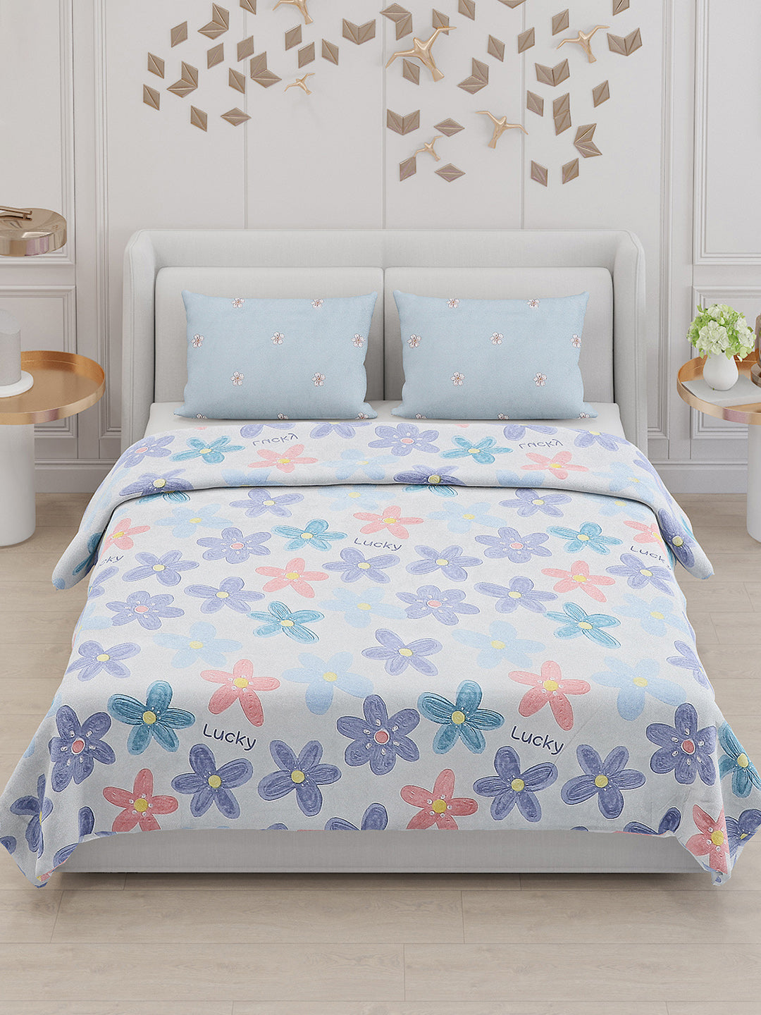 130 GSM Polyester Double Bed Bedsheet with 2 Pillow Covers