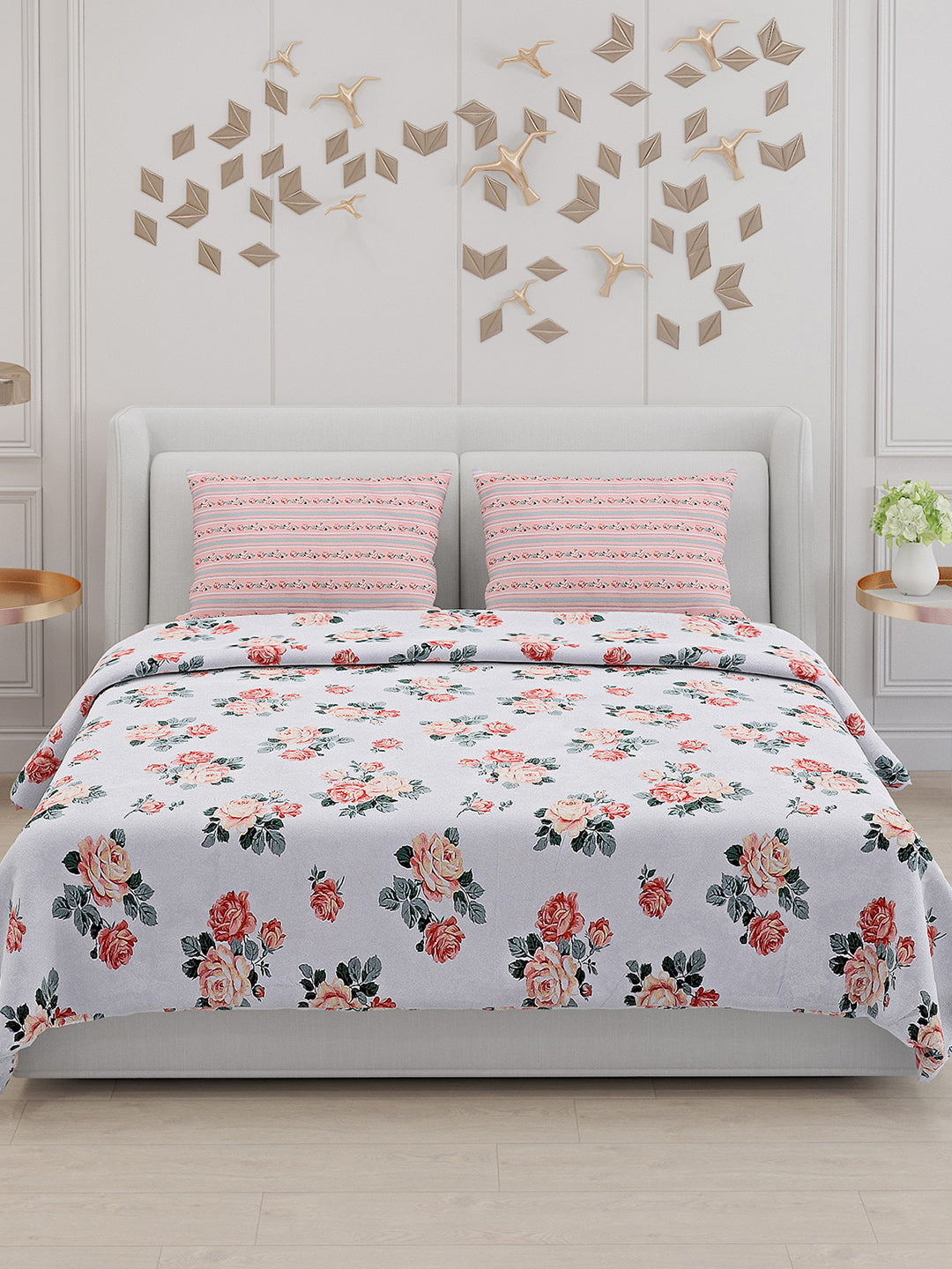130 GSM Polyester Double Bed Bedsheet with 2 Pillow Covers