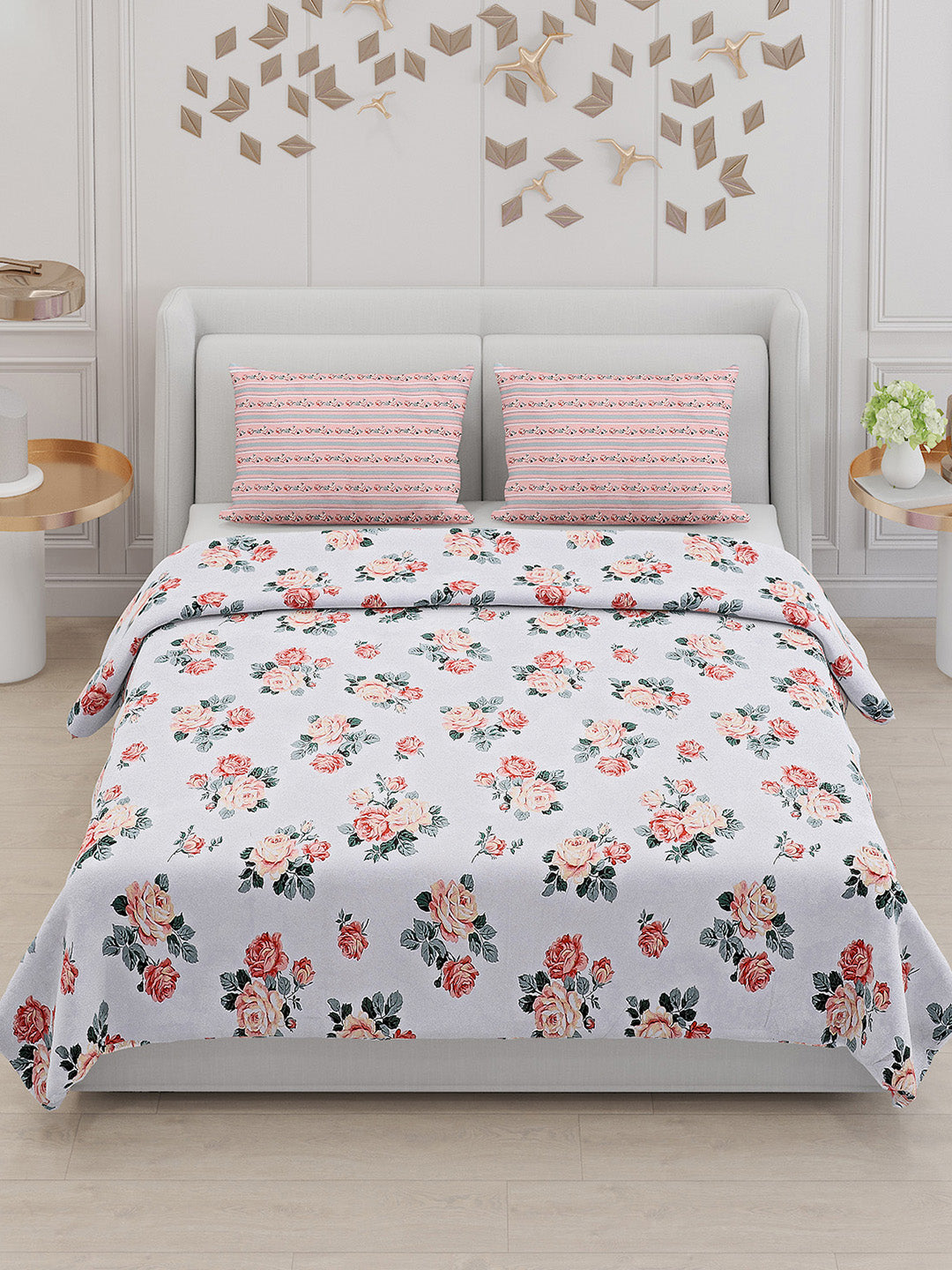 130 GSM Polyester Double Bed Bedsheet with 2 Pillow Covers