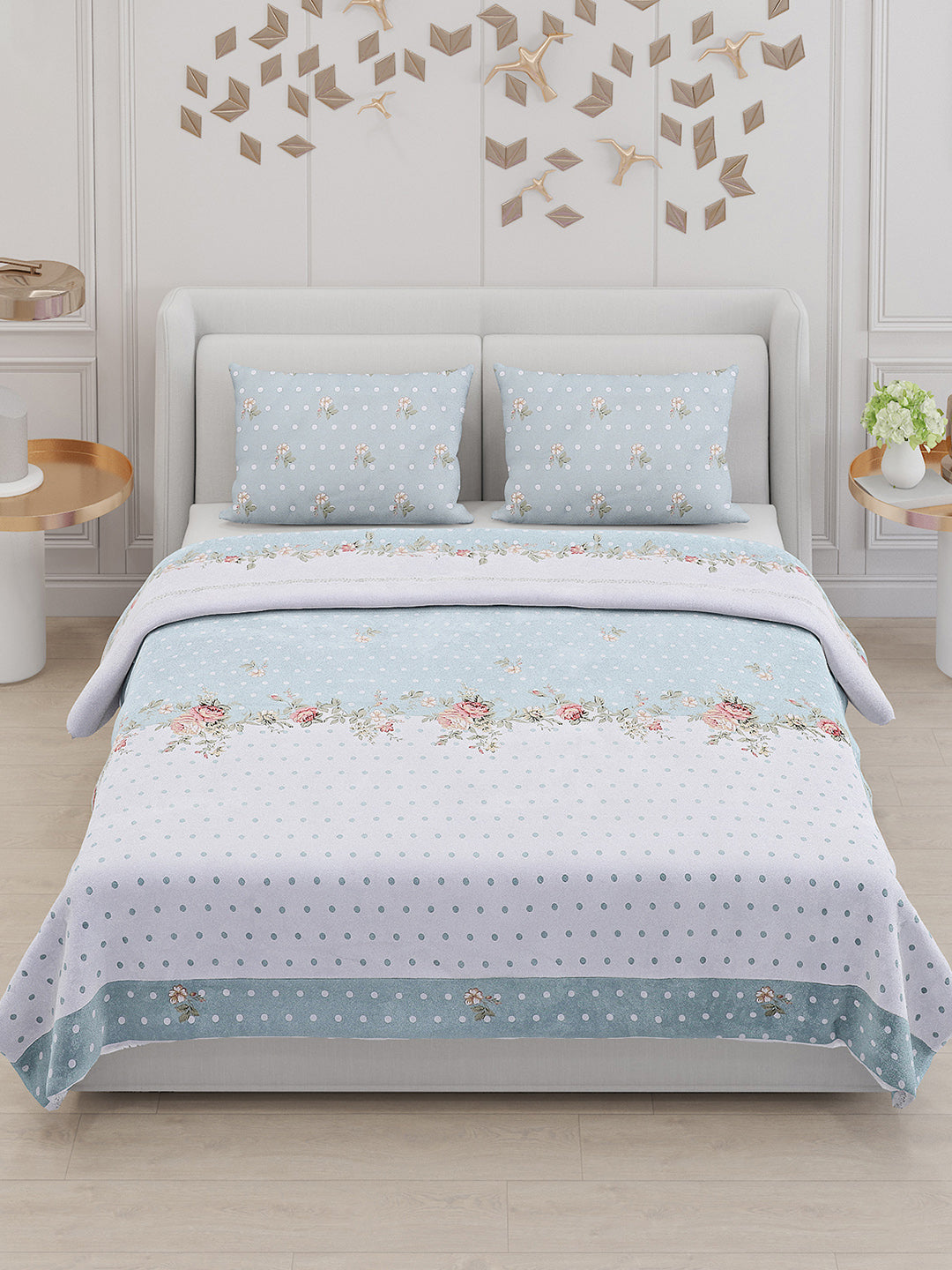 130 GSM Polyester Double Bed Bedsheet with 2 Pillow Covers