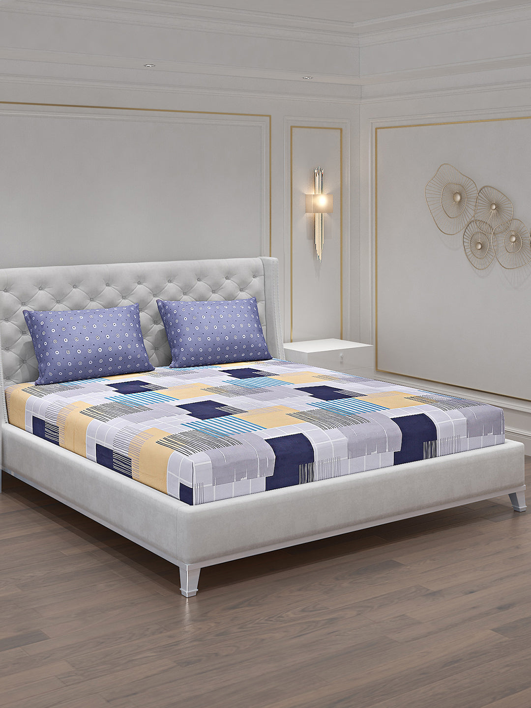 130 GSM Polyester Double Bed Bedsheet with 2 Pillow Covers