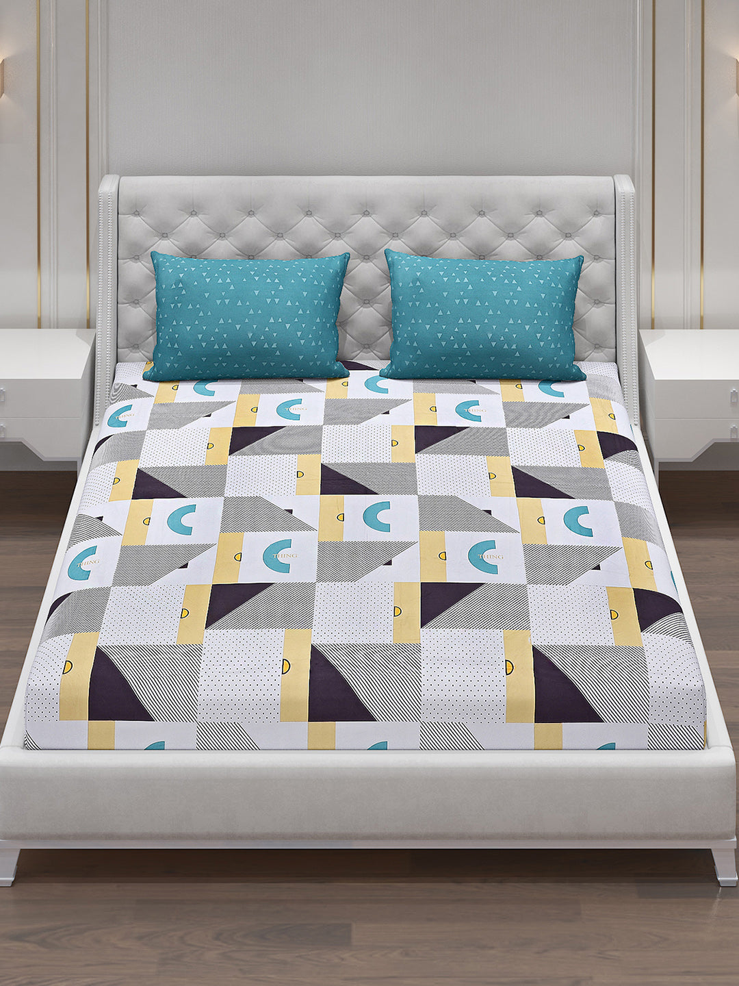 130 GSM Polyester Double Bed Bedsheet with 2 Pillow Covers