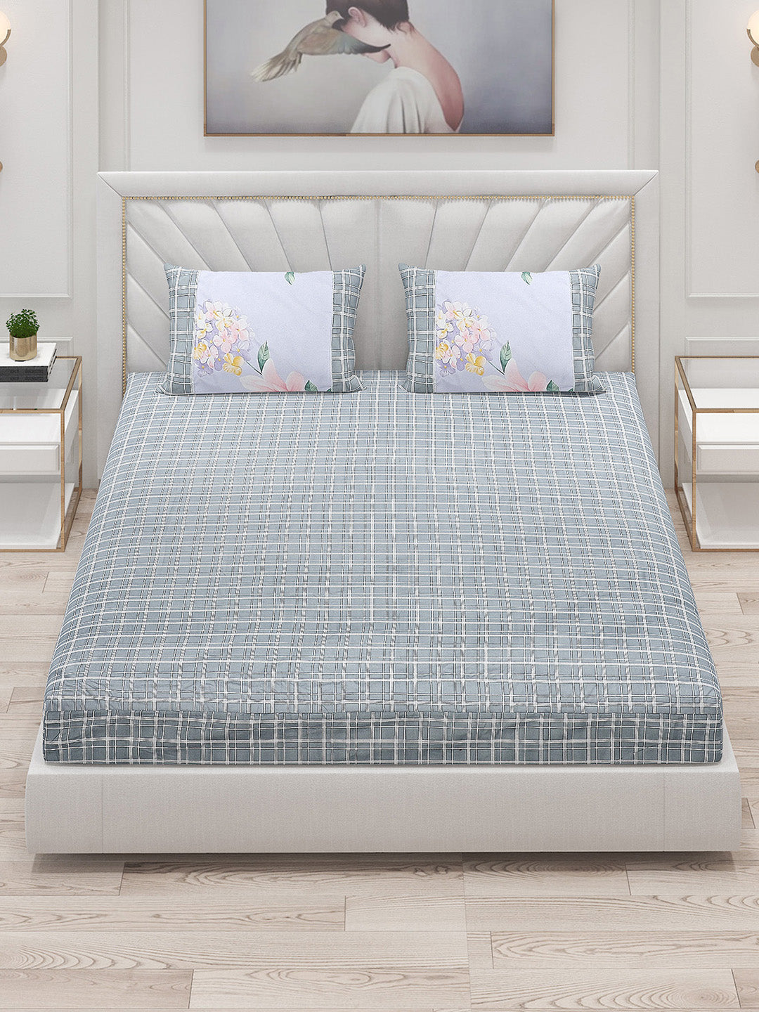 130 GSM Polyester Double Bed Bedsheet with 2 Pillow Covers