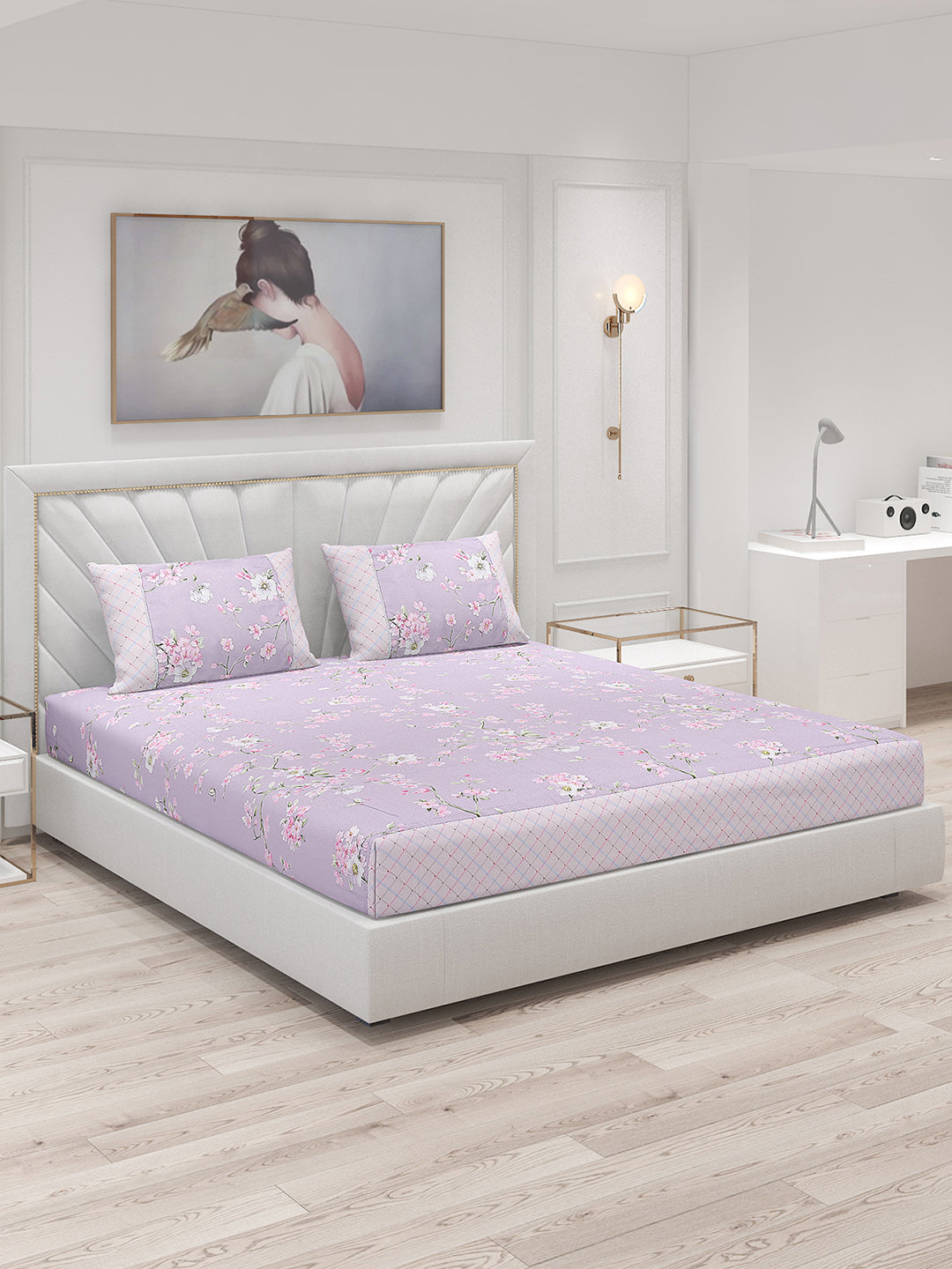 130 GSM Polyester Double Bed Bedsheet with 2 Pillow Covers