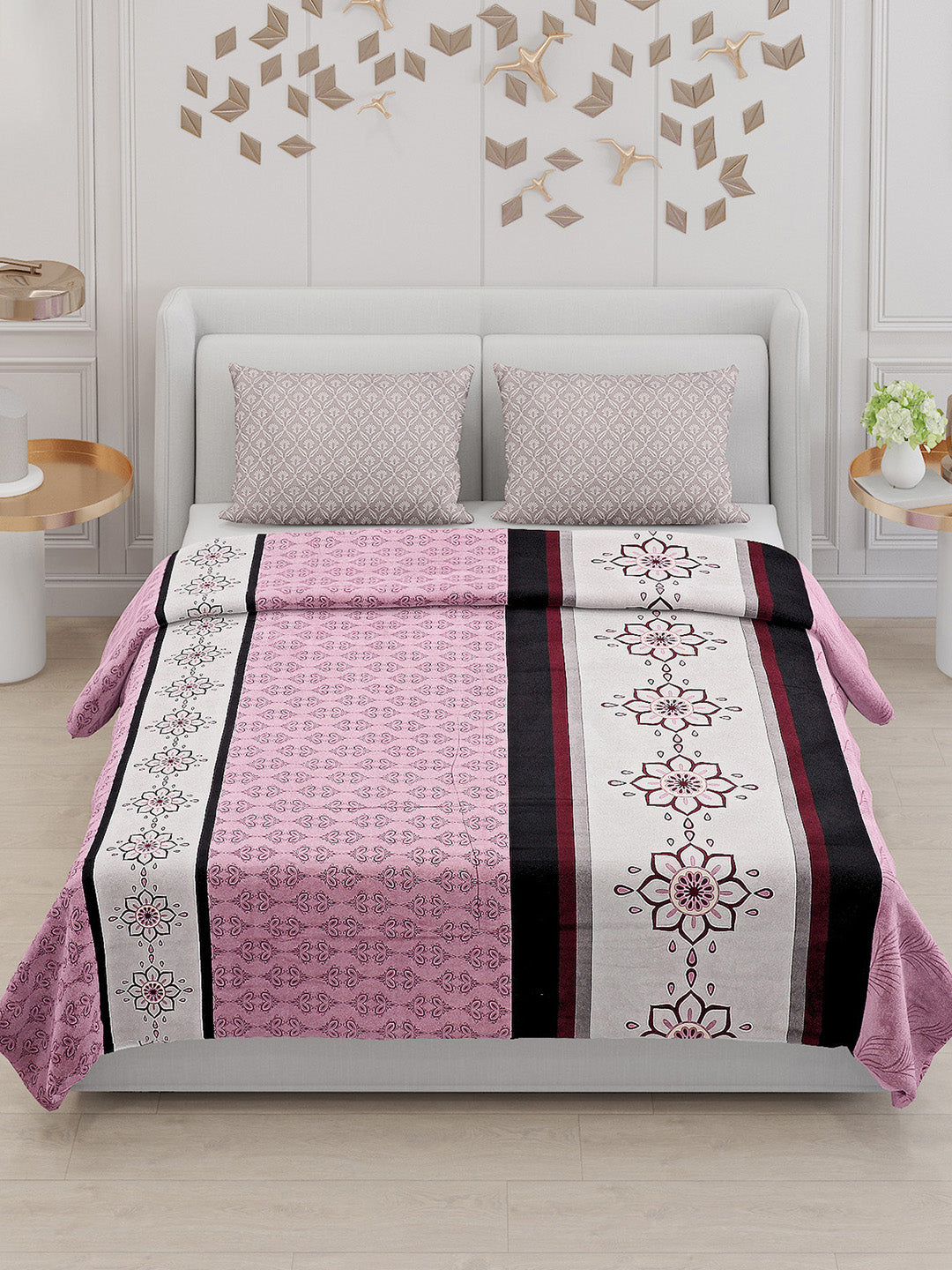 130 GSM Polyester Double Bed Bedsheet with 2 Pillow Covers