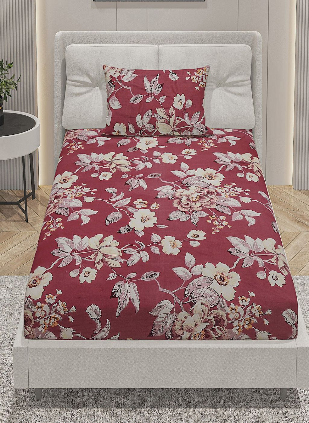 144TC Pure Cotton Single Bedsheet with 1 Pillow Covers