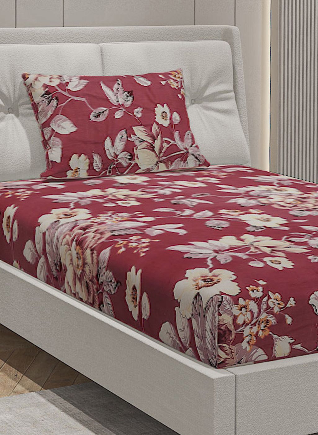 144TC Pure Cotton Single Bedsheet with 1 Pillow Covers