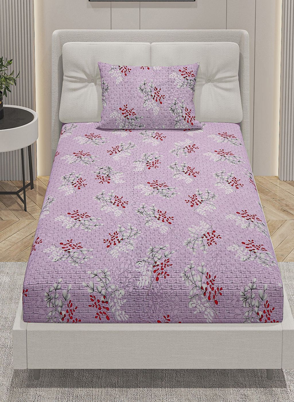 144TC Pure Cotton Single Bedsheet with 1 Pillow Covers