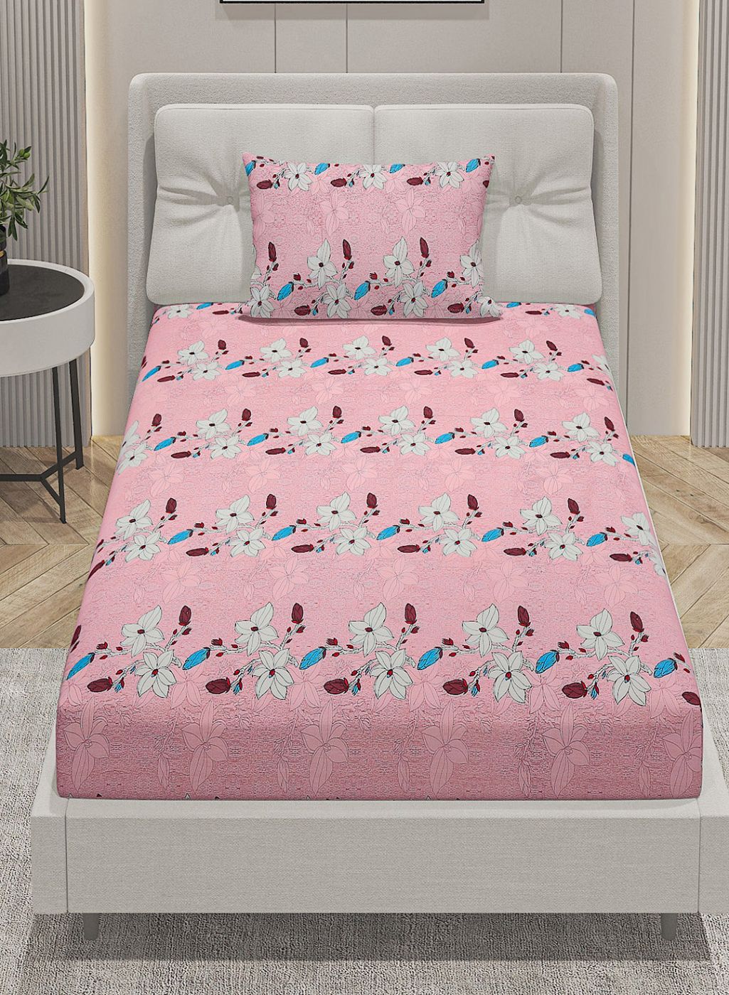 144TC Pure Cotton Single Bedsheet with 1 Pillow Covers