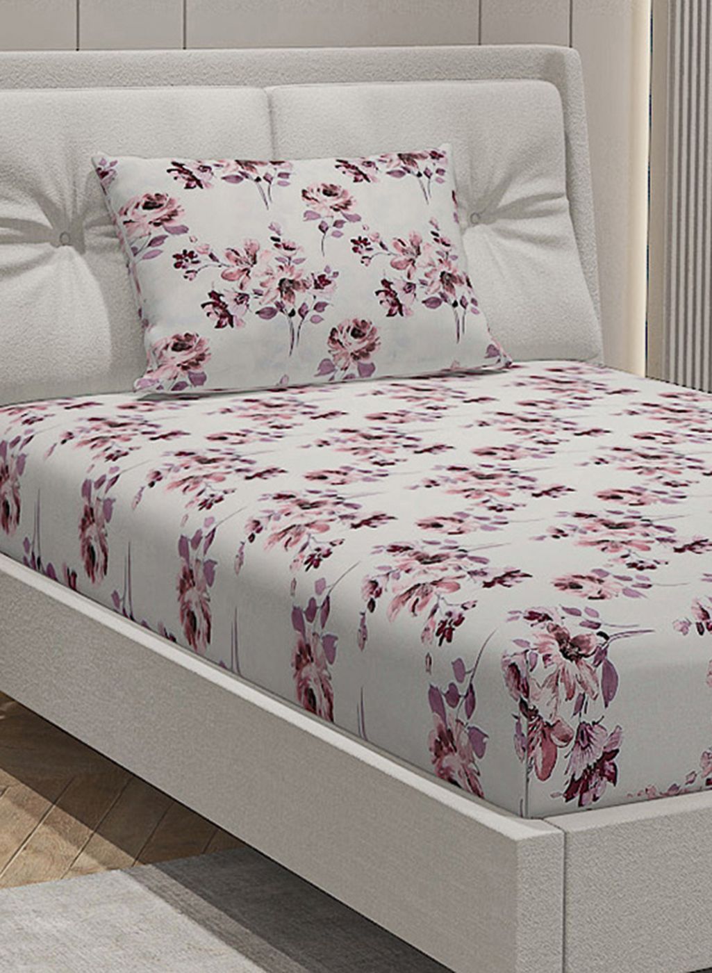 144TC Pure Cotton Single Bedsheet with 1 Pillow Covers