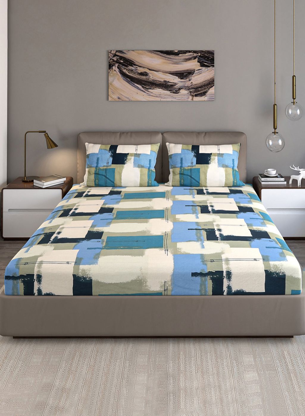 140TC Pure Cotton Queen Bedsheet with 2 Pillow Covers