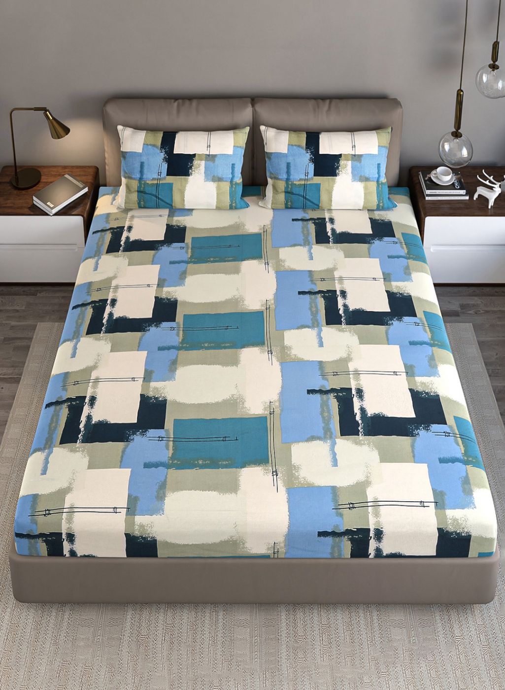 140TC Pure Cotton Queen Bedsheet with 2 Pillow Covers