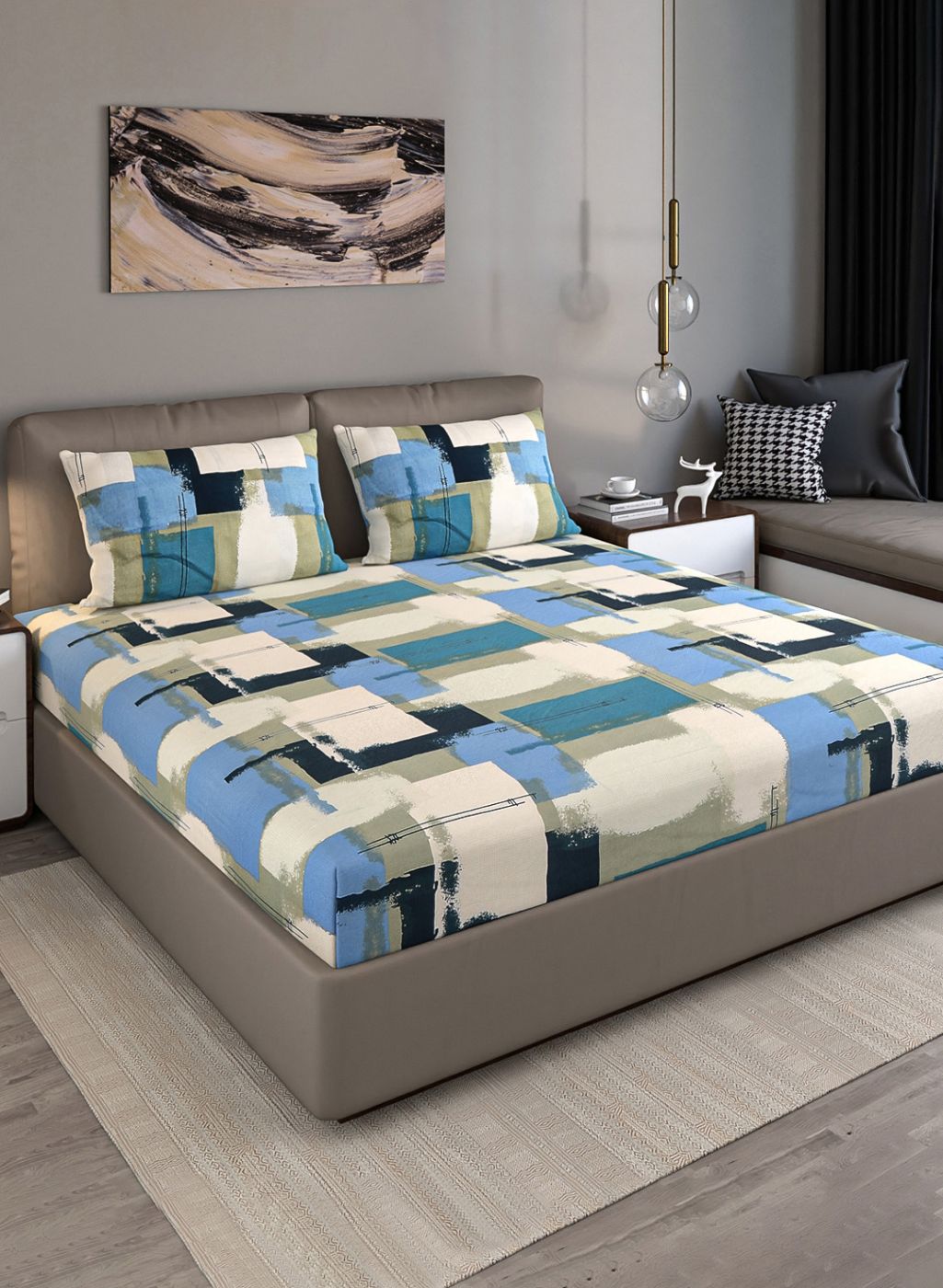 140TC Pure Cotton Queen Bedsheet with 2 Pillow Covers